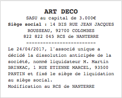 annonce legale dissolution sasu